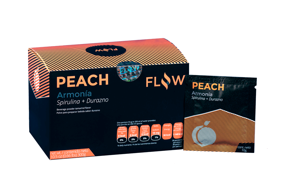 Peach espirulina sabor durazno caja sobre